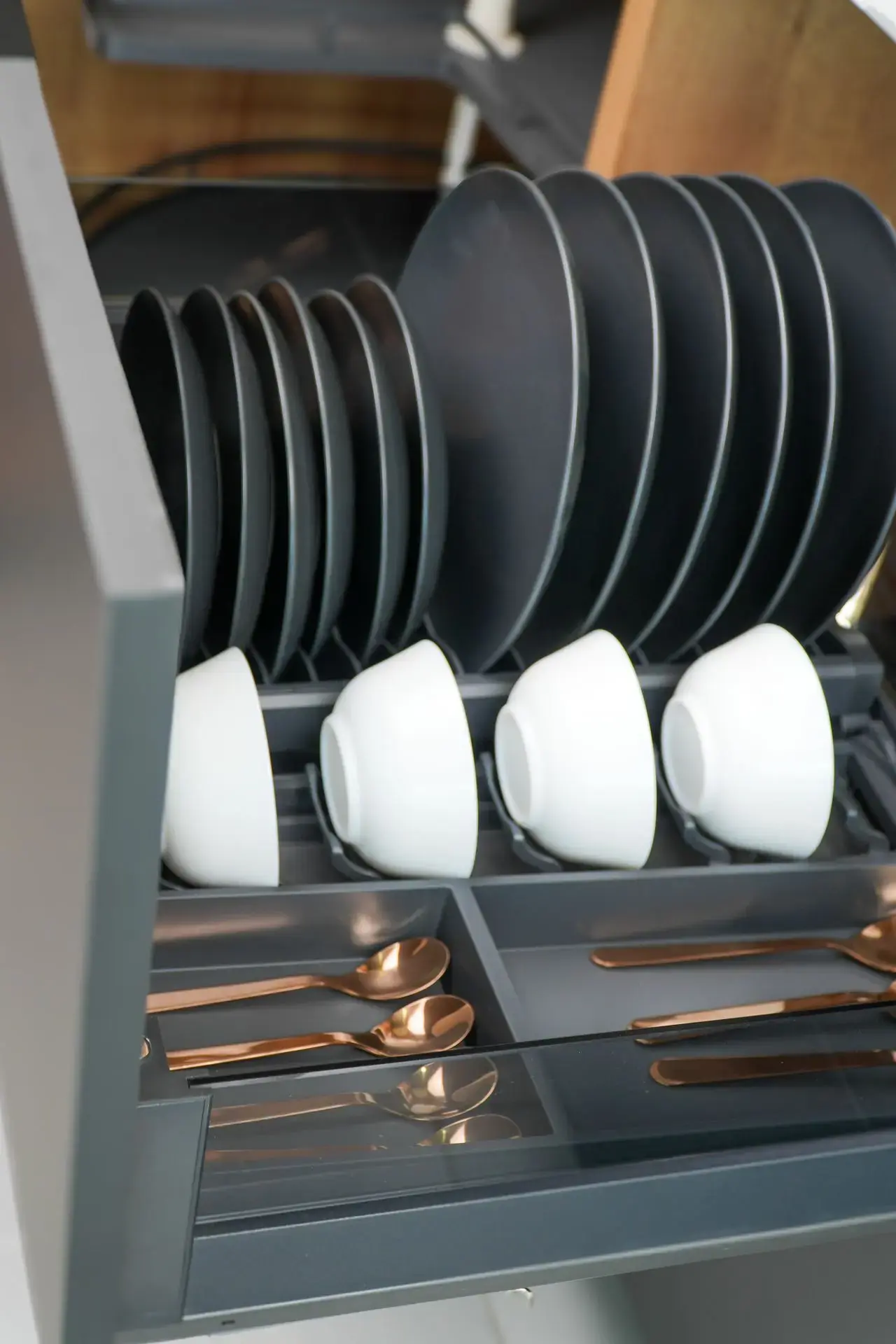Bari Pull-Out Drwaer Dish Organizer-Milano Hardware and Interiors
