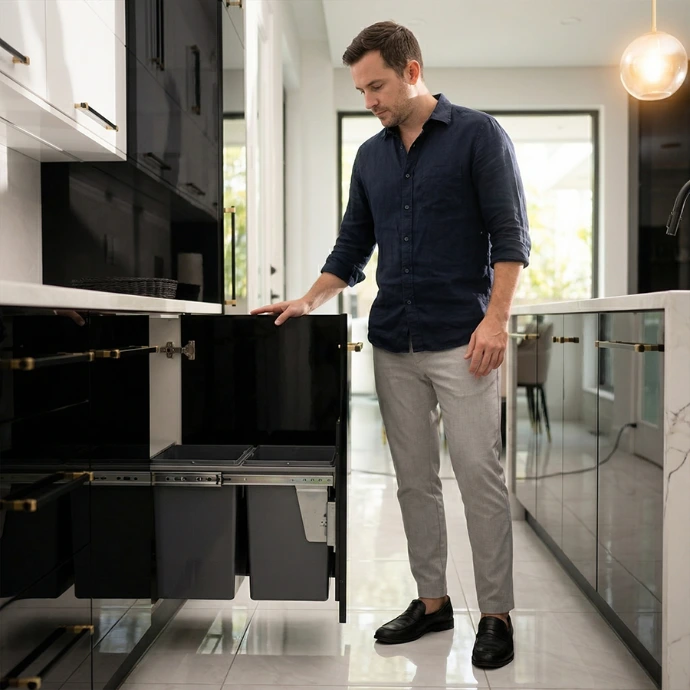 PISA Pull-Out Double Waste Bins-Milano Hardware and Interiors
