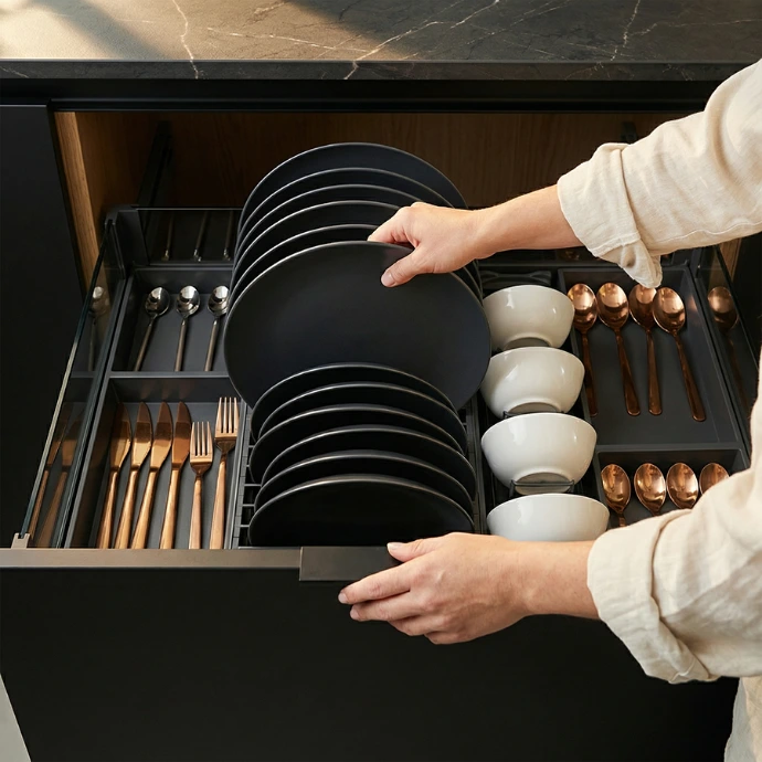 BARI Pull-Out Drawer Dish Organizer-Milano Hardware and Interiors