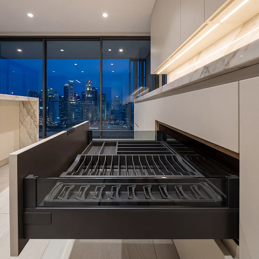 BARI Pull-Out Drawer Dish Organizer-Milano Hardware and Interiors