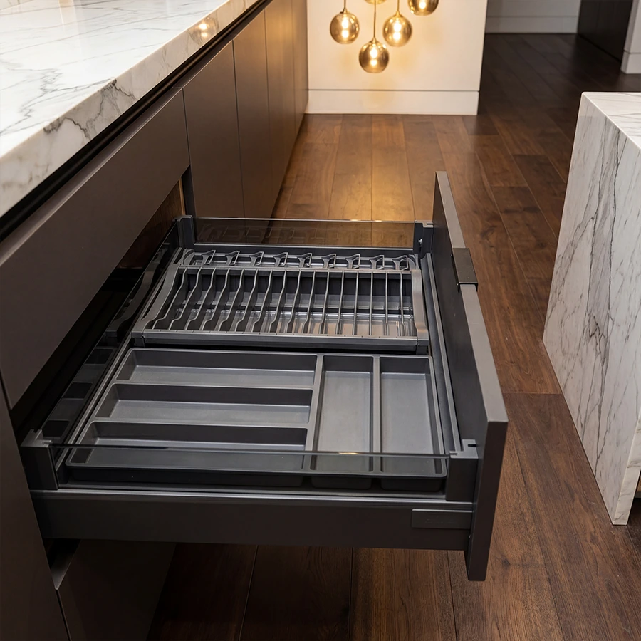 BARI Pull-Out Drawer Dish Organizer-Milano Hardware and Interiors