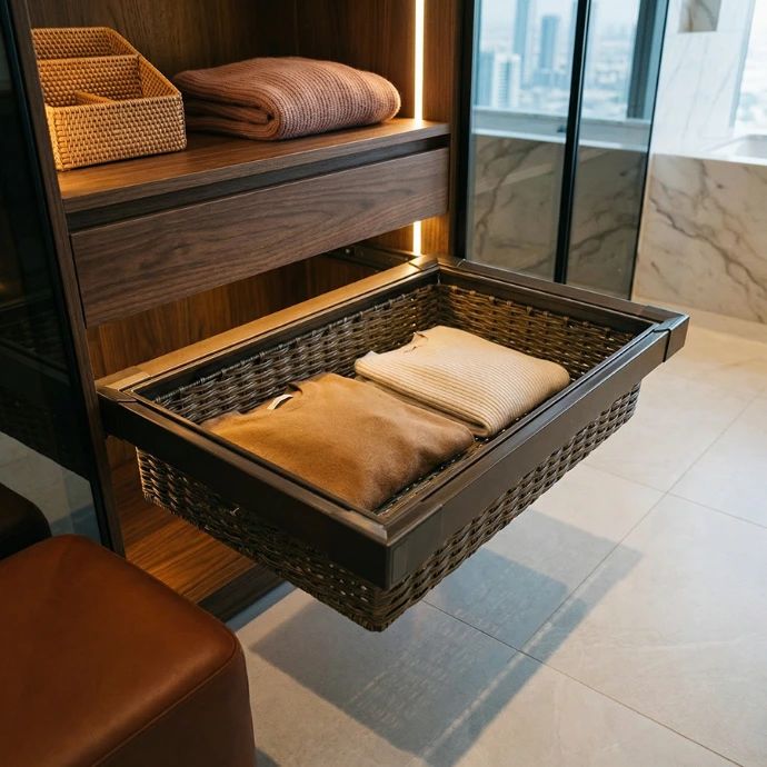 PRAGUE Pull-Out Rattan Basket-Milano Hardware and Interiors