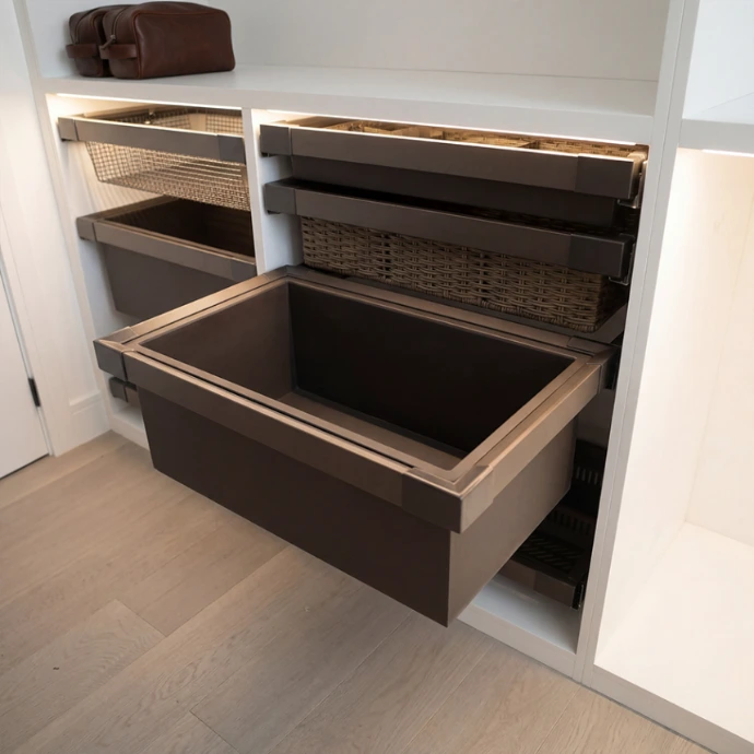 WARSAW Pull-Out Leather Drawer Basket-Milano Hardware and Interior
