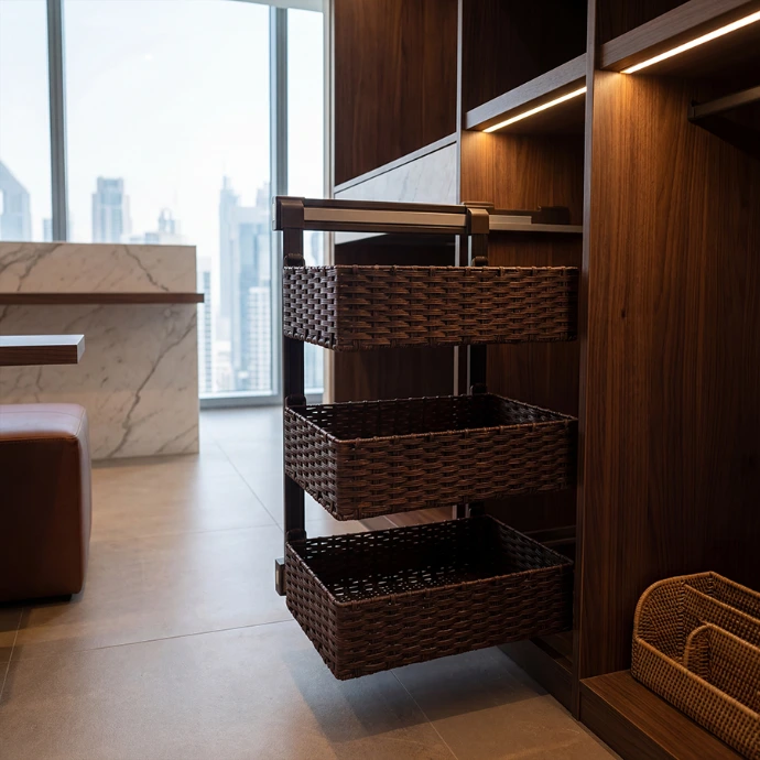 RYIV Pull-Out 3 Tier Rattan Basket | Milano Hardware and Interiors