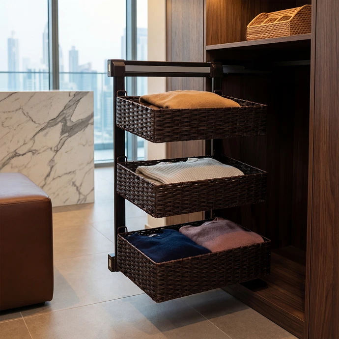 RYIV Pull-Out 3 Tier Rattan Basket | Milano Hardware and Interiors