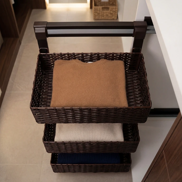 RYIV Pull-Out 3 Tier Rattan Basket | Milano Hardware and Interiors