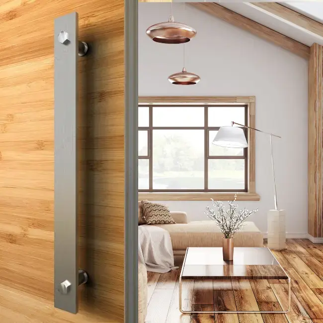 Flat Bar Door Handle with Round Disc Pull-Stainless Steel