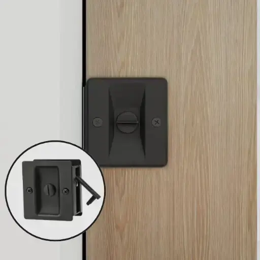 Weiser Square Pocket Door Lock-Privacy Matte Black