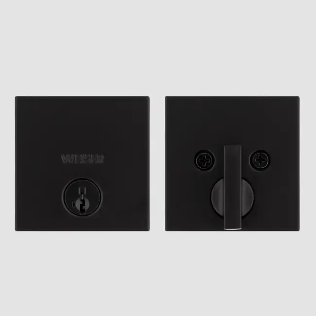 Weiser Downtown Square Deadbolt-Matte Black Front And Back.webp