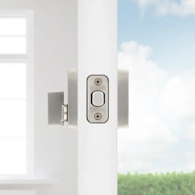 Weiser Downtown Square Deadbolt Side View-Satin Nickel C-15.webp