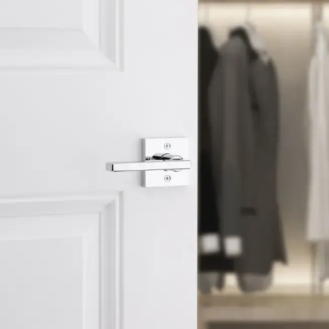 Weiser Halifax Square Lever-Pol Chrome Dummy Door View.webp