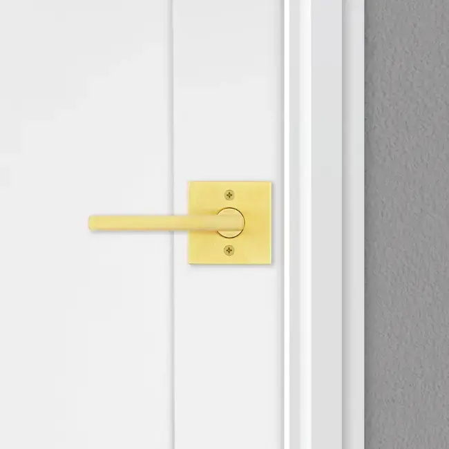 Weiser Halifax Square Lever-Dummy Gold door view.webp