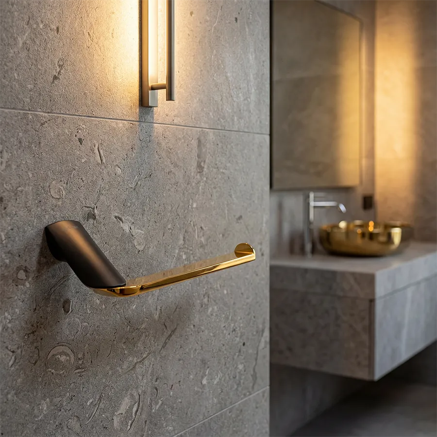 Florence Hand Towel Holder - Matte Black - Gold _2.webp