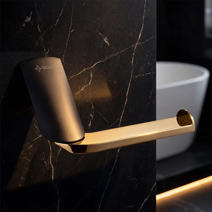 Florence - Toilet Paper Holder - Matte Black and Gold _1.webp