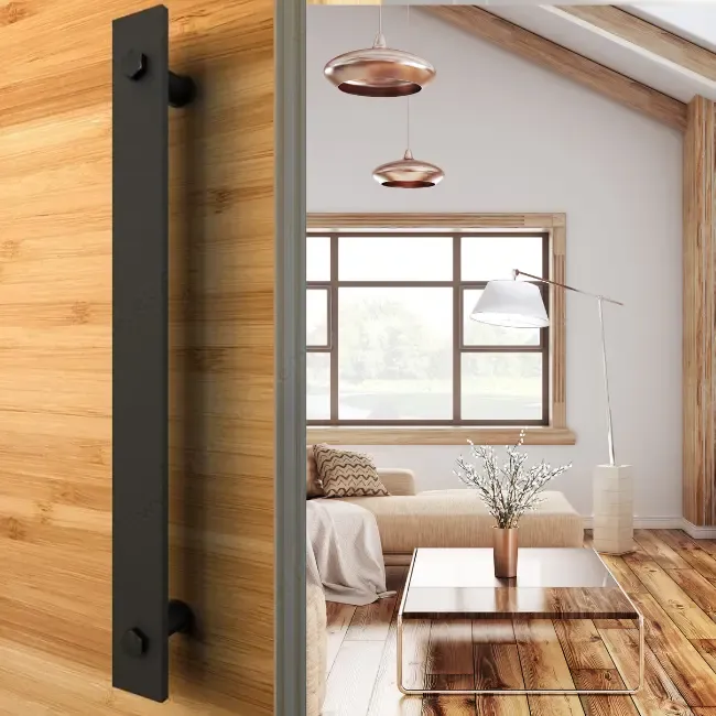 Flat Bar Door Handle with Round Disc Pull  (Matte Black C-19).webp