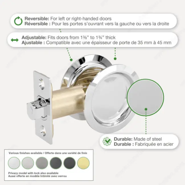 Onward Pocket Door Pull Round-Privacy Pol Chrome