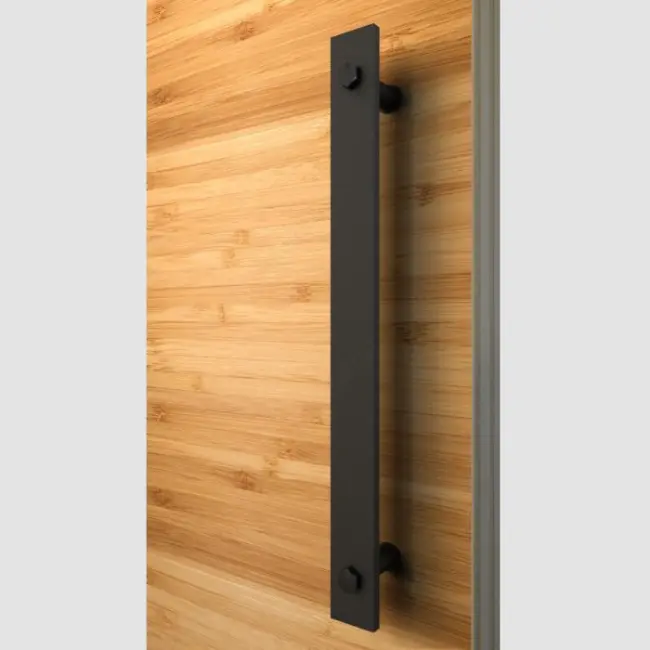 Flat Bar Door Handle with Round Disc Pull -Matte Black