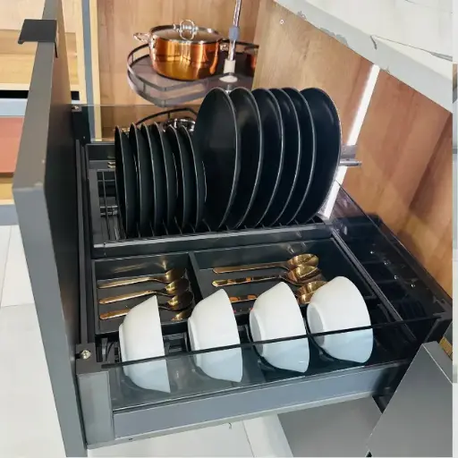 BARI Pull-Out Drawer Dish Organizer 