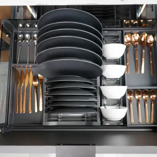 BARI Pull-Out Drawer Dish Organizer 